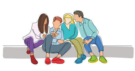 Wall Mural - group of friends talking watching mobile phone colored - png image with transparent background