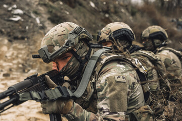 Wall Mural - Group of soldiers before the attack