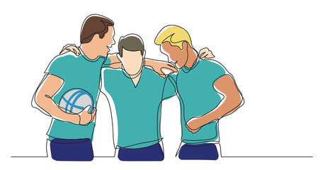 Wall Mural - team of young male athletes standing together holding ball colored - png image with transparent back