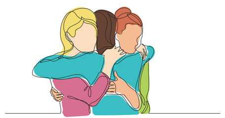Wall Mural - three female friends greeting hugging each other colored - png image with transparent background