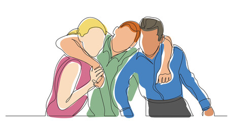 Wall Mural - three friends hugging together colored - PNG image with transparent background