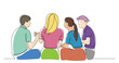 © OneLineStock - young friends sitting and talking together colored - PNG image with transparent background