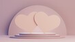 3d render of two hearts shapes on round platforms set in pink colors