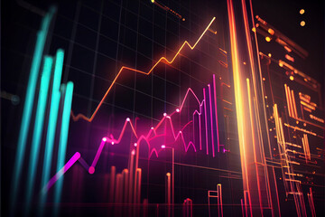 Forex chart with statistic data and market quotes on digital screen created with Generative Ai technology