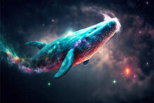 The Whale Swims In Space. AI Generation