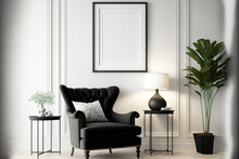 Black Frame Mockup With Contemporary Furnishings In A Traditional White Interior,. Generative AI