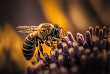 Macro Photograph Of A Busy Bee Collecting Honey  ,ai, Generative AI
