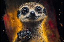 Oil Painting Of A Meerkat Taking A Selfie With A Camera ,ai, Generative AI