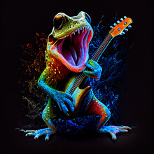 Isolated Frog With Guitar. Generative AI.