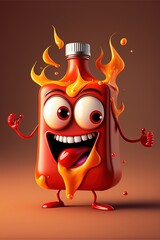 Wall Mural - Flaming Hot Sauce Bottle Character (Generative AI)