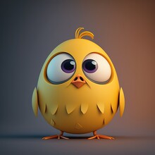 Cute Cartoon Yellow Baby Chick (Generative AI)