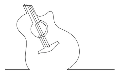 Wall Mural - continuous line drawing one acoustic guitar - PNG image with transparent background