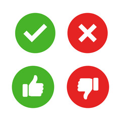 Wall Mural - thumb up and thumb down. green check mark and red cross