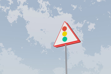 3d rendered signal traffic signboard with cloudy sky in the background.red signboard design