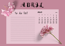 To Do List Abril 2023. Calendario Mensual Rosa Abril 2023 Con Flores De Fondo. 