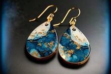Blue White Gold Epoxy Resin Earrings