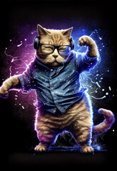 Sticker - Funny cat dancing at the disco in the club. AI generated