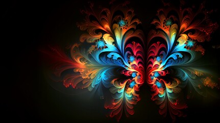 Abstract colorful gradient fractal on a dark black background
generative ai
