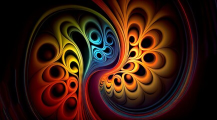 Abstract colorful gradient fractal on a dark black background
generative ai