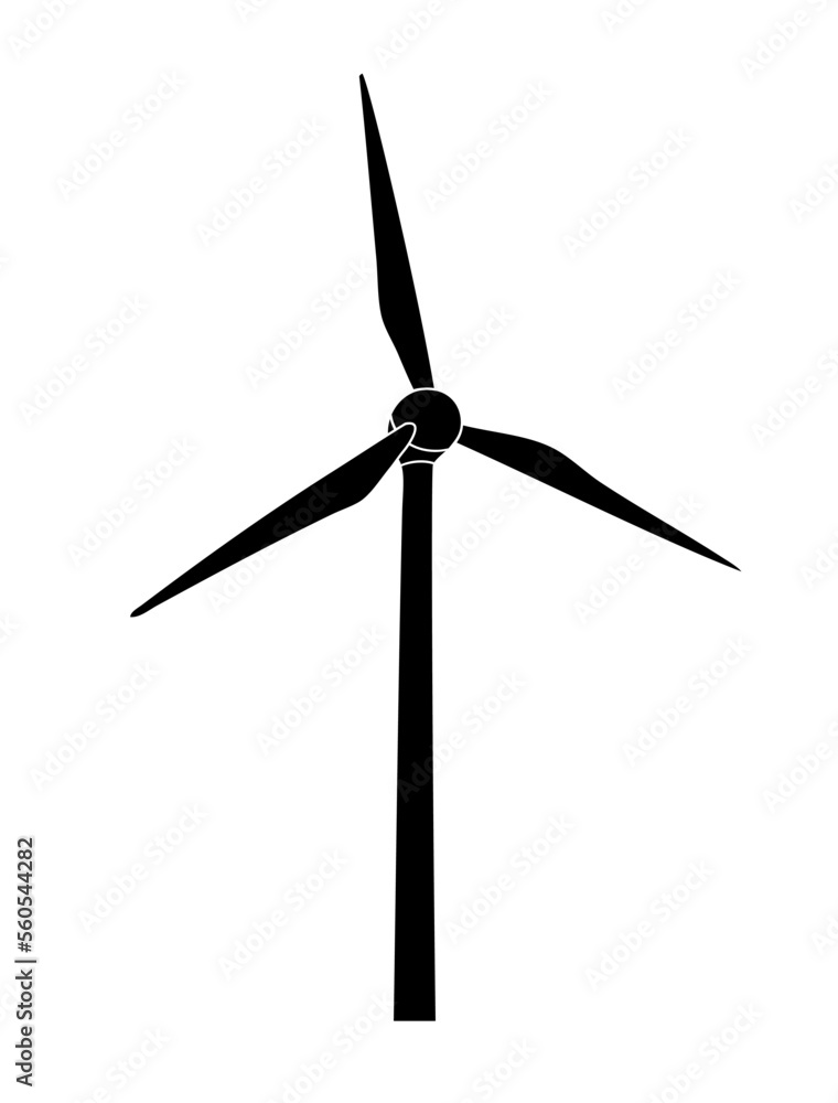 Vector illustration of Wind power plant black icon isolated on white ...