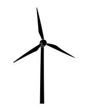 Vector Illustration Of Wind Power Plant Black Icon Isolated On White. Concept Of World Environment Day, Save The Earth, Sustainability, Renewable Wind Energy Source.