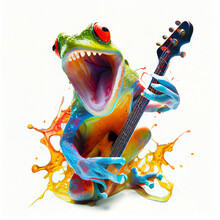Isolated Singing Frog With Guitar. Generative AI.
