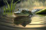 Fototapeta  - baby crocodile swims in the water