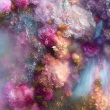 Abstract Background With Dreamy Pink Flowers And Roses