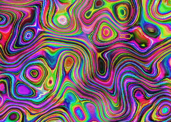 Canvas Print - Psychedelic oil spilled liquid geometric pattern with curved lines Funky liquid shapes, colorful wavy vivid banner. Hippie urban pattern for boy, girl, wrapping paper. Retro 80-90's fashion	