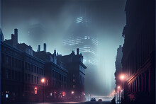 Big City At Night With A Lot Of Fog, Generative Ia