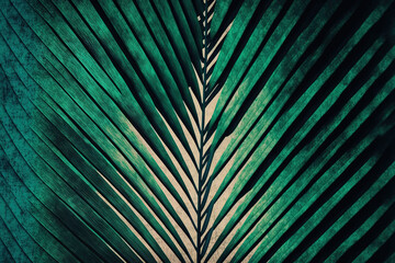 Wall Mural - Palm leaf with stripes, abstract background with a green texture, and vintage color. Generative AI