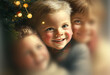 © wetzkaz - Three children at Christmas, soft drawing or painting in close-up with blurred areas of the picture. Generative AI