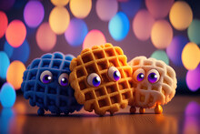 Cute Image Of The Waffles Characters Full Of Love And Happiness. Abstract Picture Of Romantic Dinner. Food Character Concept Generative AI.