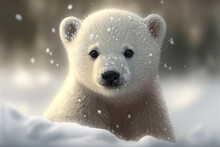 Cute Baby Polar Bear In The Snow  Generative AI