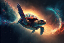 Cosmic Whale Swimming In Space. Godlike Creature, Awe Inspiring, Dreamy Digital Illustration.	
