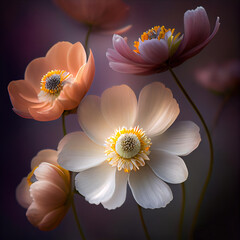 Wall Mural - Generative AI: set of fragile and ethereal flowers in pastel colors