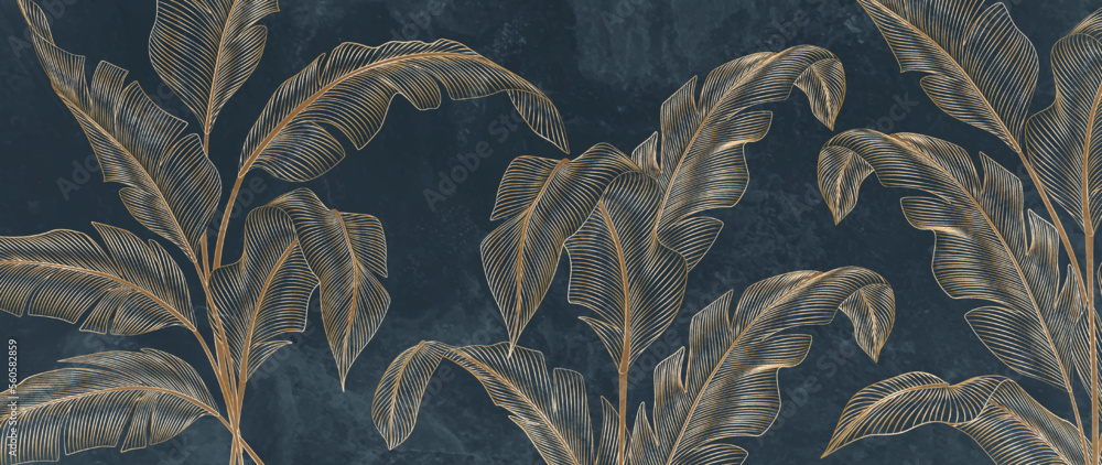 Abstract luxury art background with tropical palm leaves in blue and ...