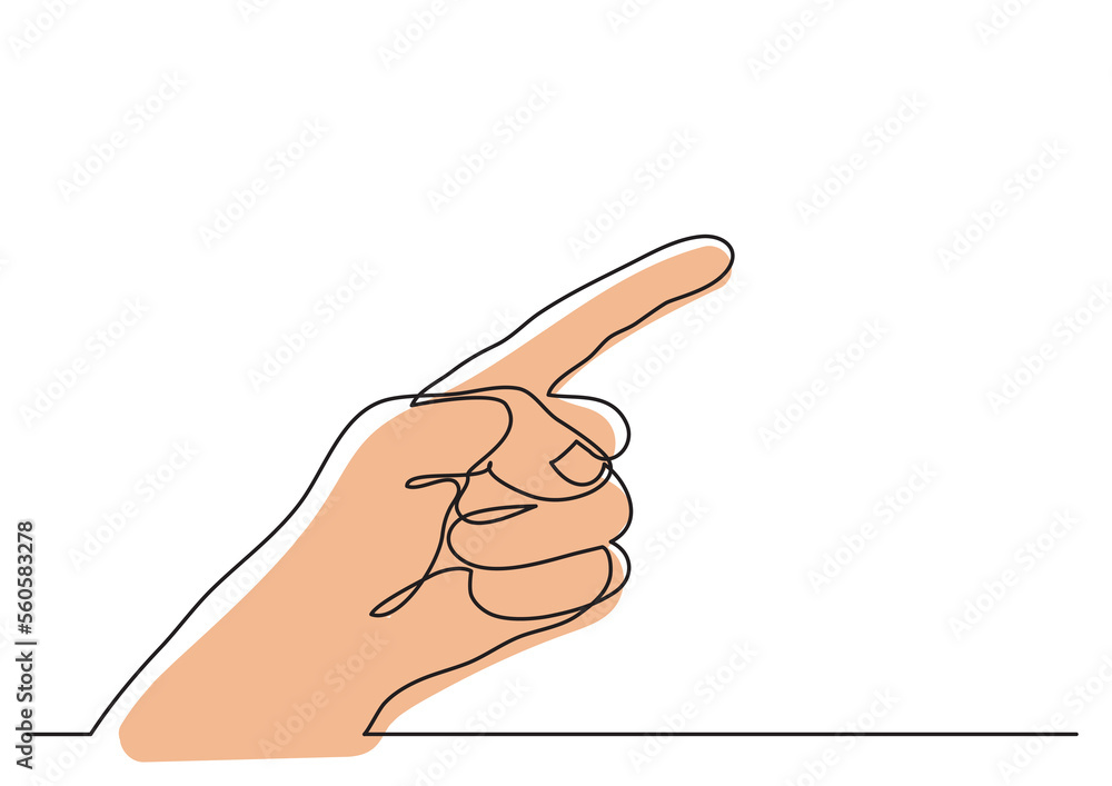 continuous line drawing pointing finger gesture in color - PNG image ...