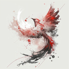 Wall Mural - japanese art style of white and red bird flying