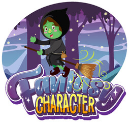 Poster - Witch in cartoon style with fantasy character text