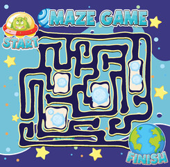 Sticker - Maze game template in space theme for kids