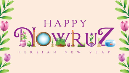 Wall Mural - Happy Nowruz simple text and background