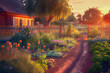 © Joel - Beautiful garden in the sunset, generative ai