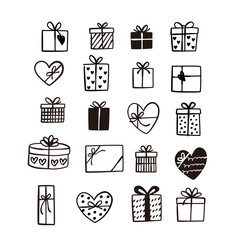 Wall Mural - Valentine gift box black icon set, Vector hand drawn illustration.