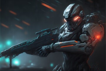 Wall Mural - Sci-fi soldier from shooter game