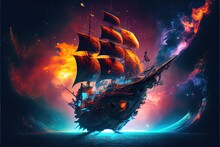 Space Pirate Ship Sailing The Universe