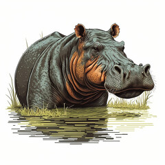 Wall Mural - Hippopotamus Hippo River Cow Large Animal Portrait Vector Art AI Generative 