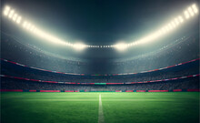 Large Football Stadium With Lights At Night.Generative AI.