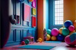 Kinderzimmer, sehr bunt, viele ballons created with Generative AI Technology