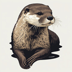 Wall Mural - Otter Cute Animal Portrait Vector Art AI Generative